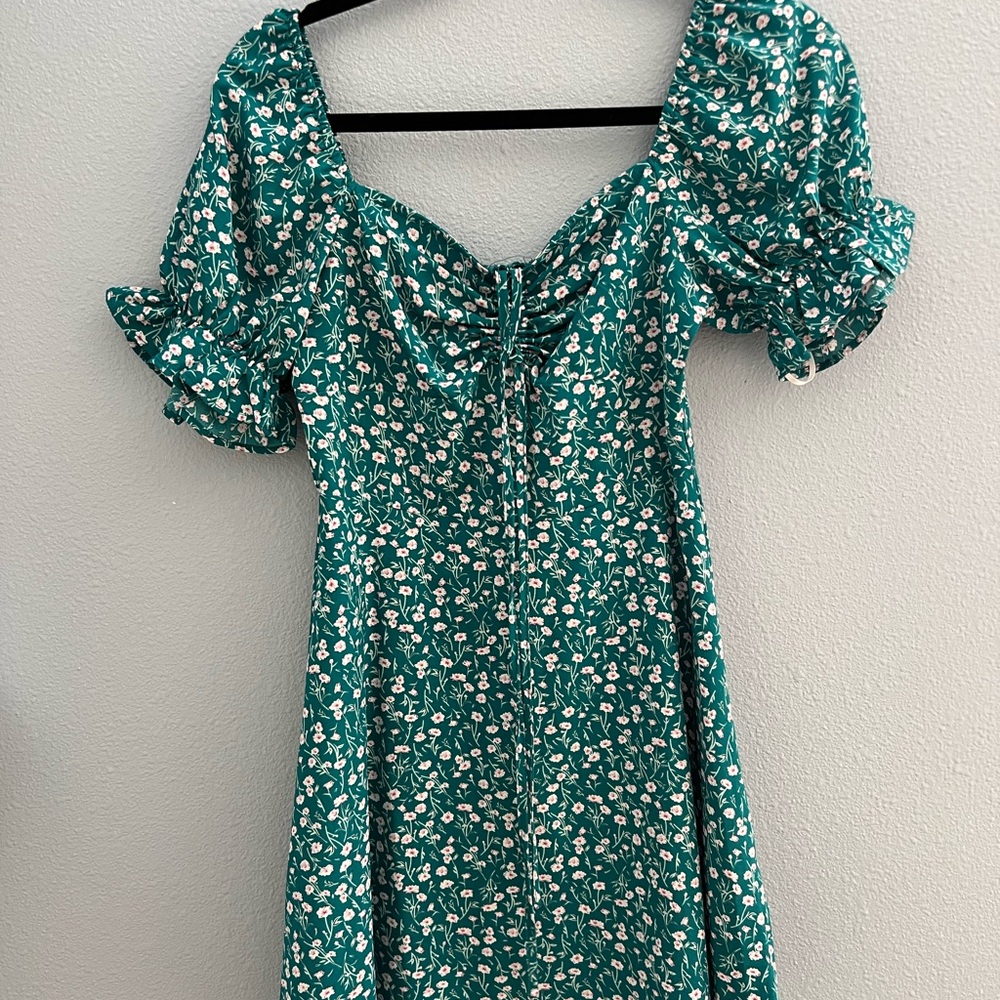 Floral Green Puff Sleeve Dress